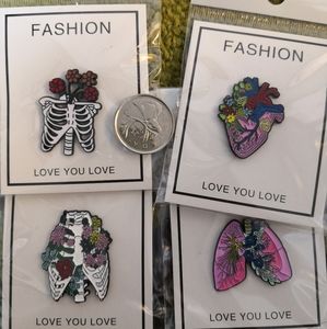 Skeleton enamel brooch pin